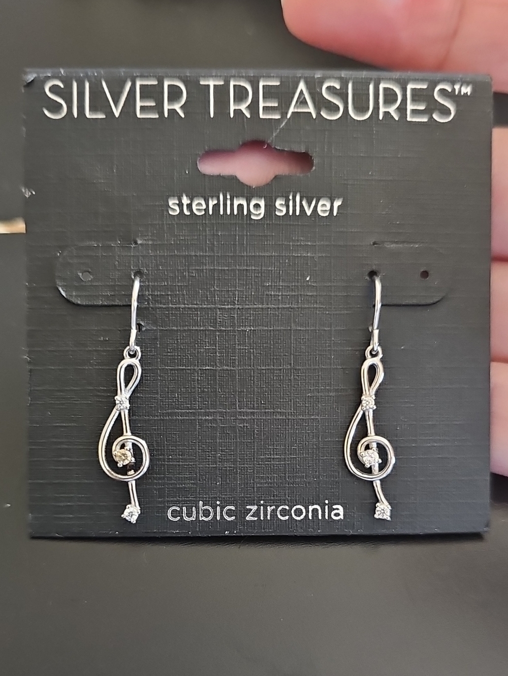 Sterling Silver Treble Clef Drop Earrings - Silver